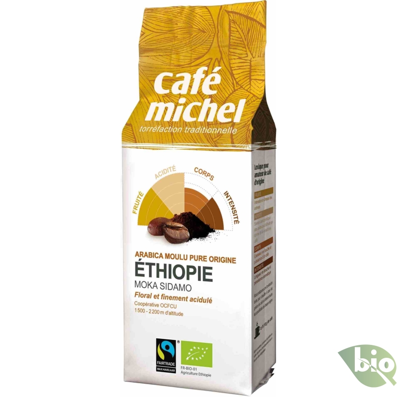 KAWA MIELONA ARABICA 100 % MOKA GUJI ETIOPIA FAIR TRADE BIO 250 g - CAFE MICHEL